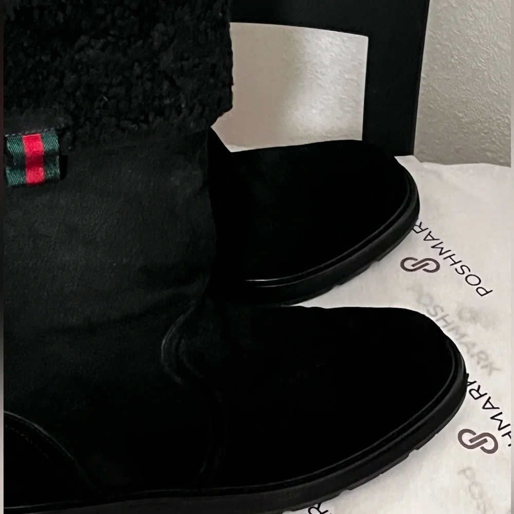 GUCCI SAINT MORITZ PRE-LOVED RARE AUTHENTIC BLK SUEDE LEATHER  SHEARLING BOOTS